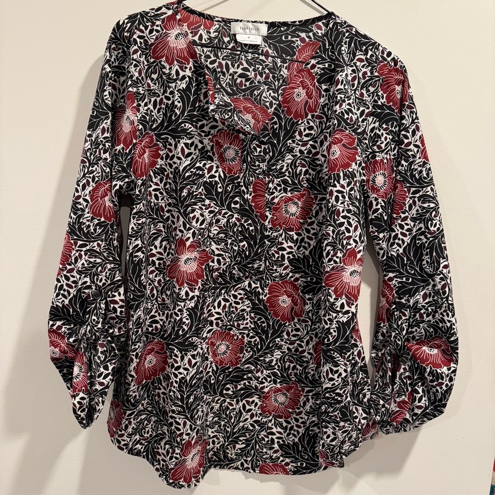 Van Heusen Red and Black Floral Blouse